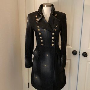 Balmain distressed military denim coat size 40